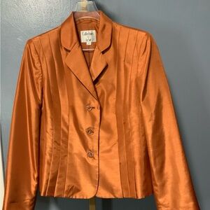 Le Suit Orange Blazer with Notched Lapel and Fitted Silhouette & Skirt size 14